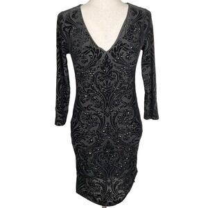 Cache Dress Women 4 Black Burnout Velvet Bodycon Sequins Gem Formal Cocktail‎